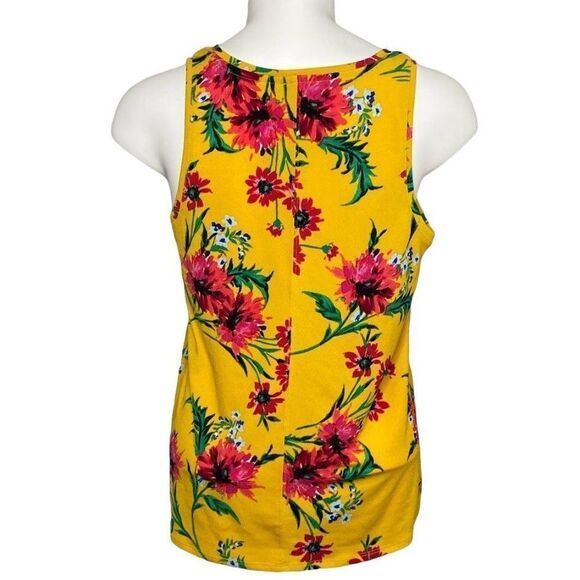 Express Yellow Pink Floral Sleeveless V Neck Stretch Top sz XS - Picture 3 of 7